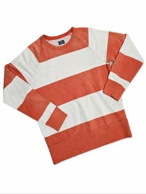 J. Crew Vintage Fleece Muted Orange Creamy White Classic Pullover Sweatshirt